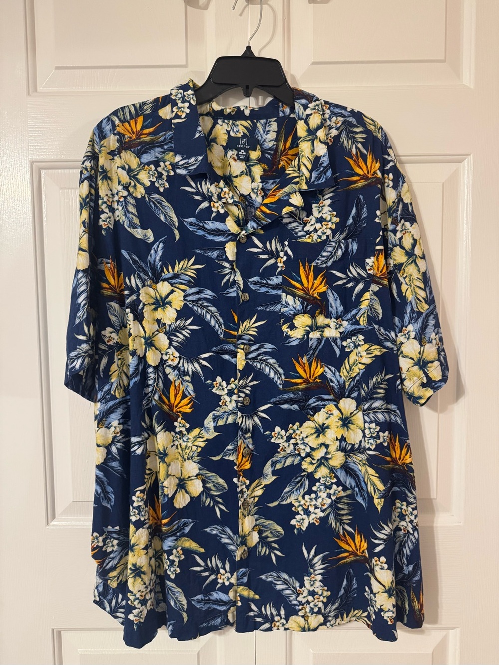 Never worn. George Navy Blue Tropical Floral Button-Down Shirt